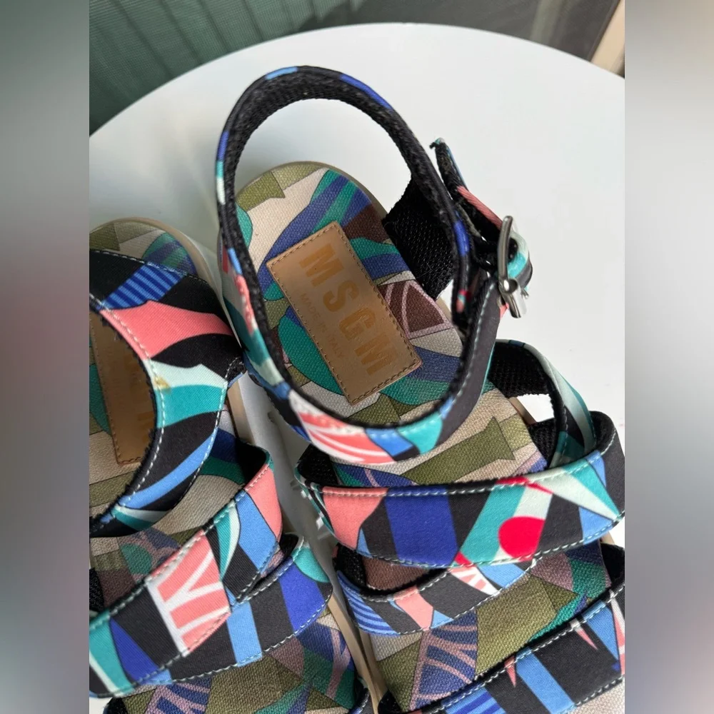 MSGM Women’s Wedges‎ Sandals in Multicolor Fabric, Size 39 (US 9)